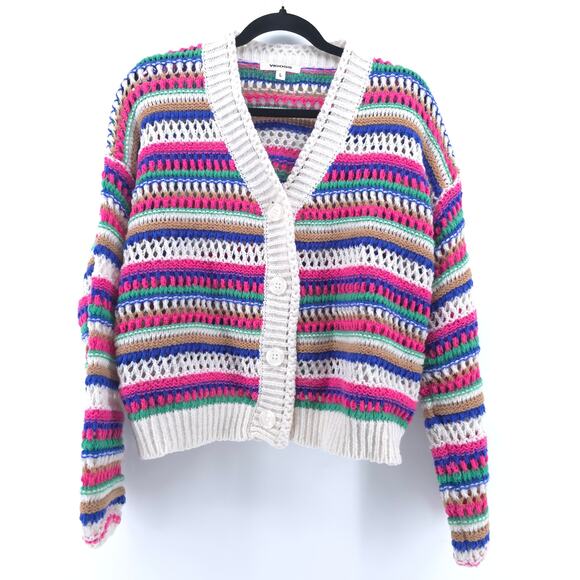 Vigoss Sweaters - VIGOSS Womens Striped Candy Multicolor Crochet Button Down Sweater Cardigan L